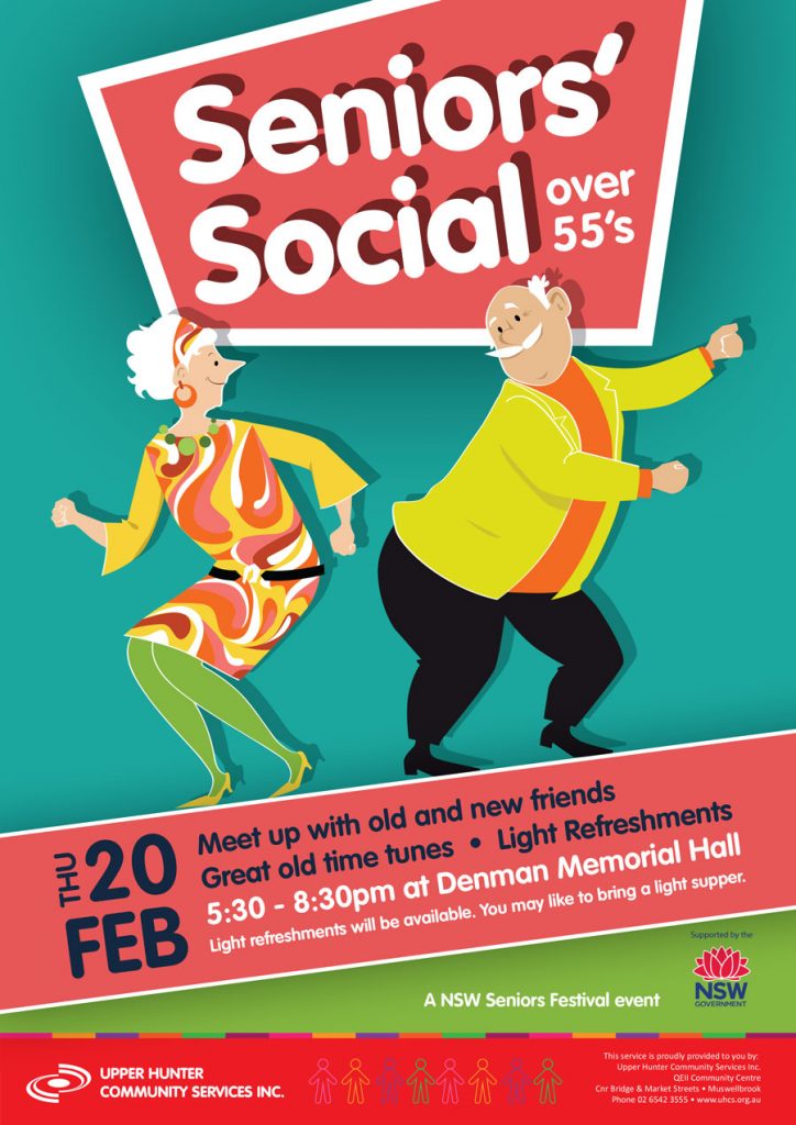 Seniors #39 Social event poster Fiona McBurney Design Portfolio